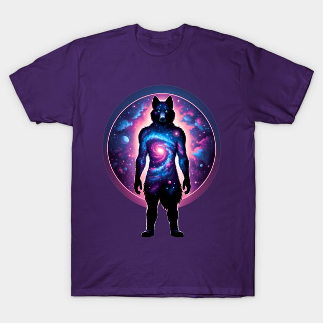 Anthro Furry Wolf Cosmic Space Art T-Shirt by Blue Bull Bazaar
